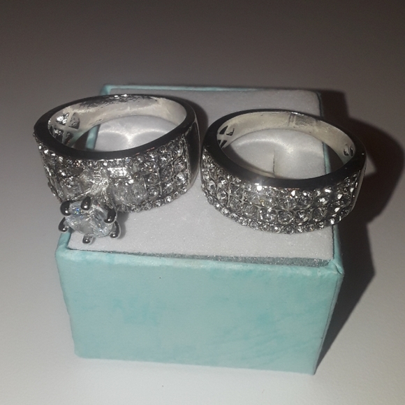 White topaz wedding ring set size 9 new - Picture 2 of 3